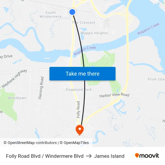 Folly Road Blvd / Windermere Blvd to James Island map