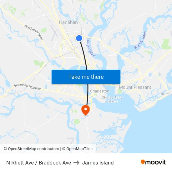 N Rhett Ave / Braddock Ave to James Island map