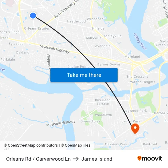 Orleans Rd / Carverwood Ln to James Island map