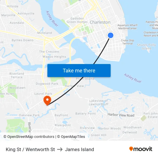King St / Wentworth St to James Island map