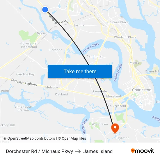 Dorchester Rd / Michaux Pkwy to James Island map