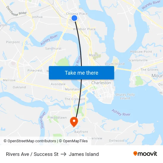 Rivers Ave / Success St to James Island map