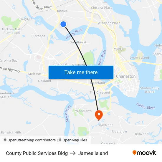 County Public Services Bldg to James Island map