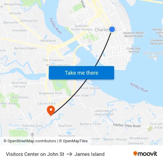 Visitors Center on John St to James Island map
