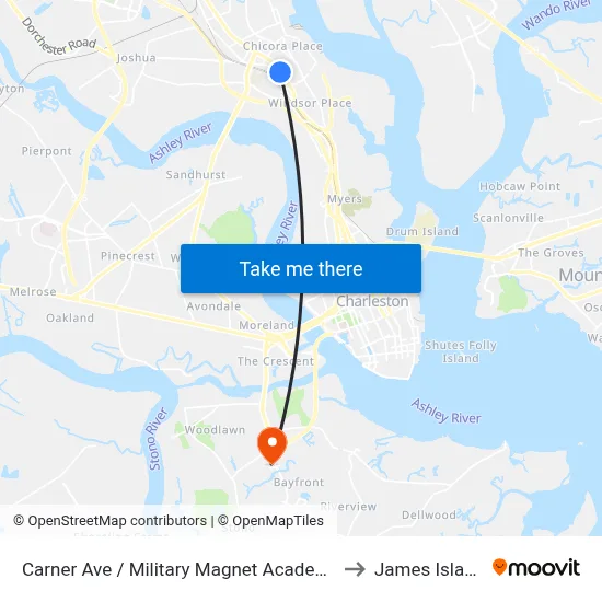 Carner Ave / Military Magnet Academy to James Island map