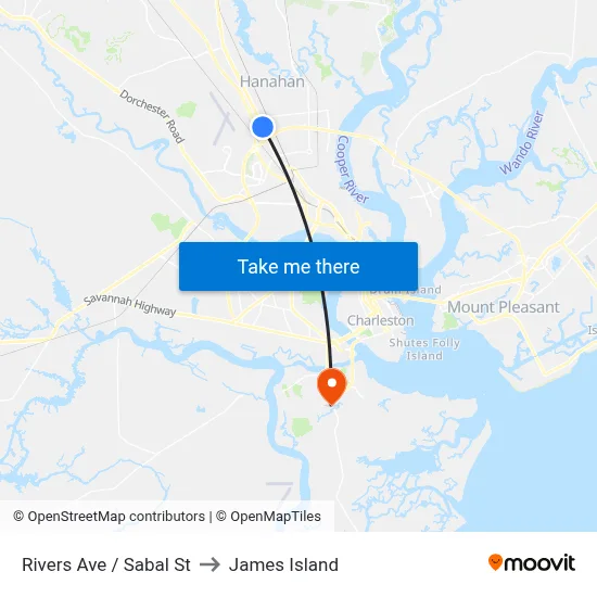 Rivers Ave / Sabal St to James Island map