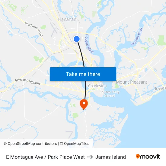 E Montague Ave / Park Place West to James Island map