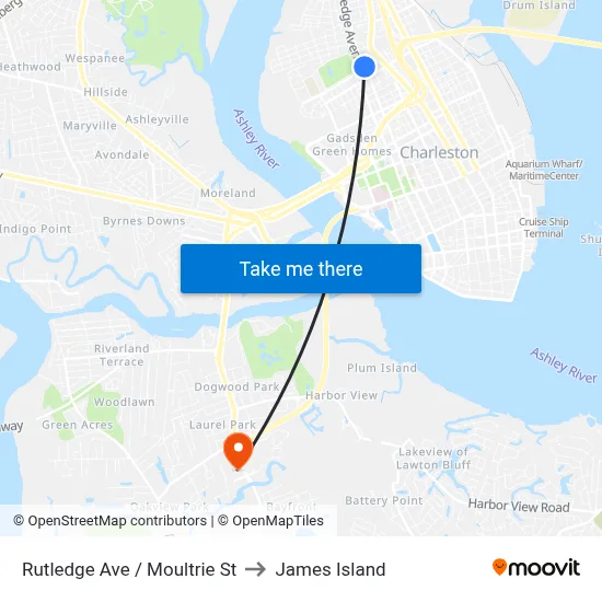 Rutledge Ave / Moultrie St to James Island map
