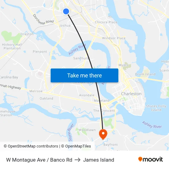 W Montague Ave / Banco Rd to James Island map