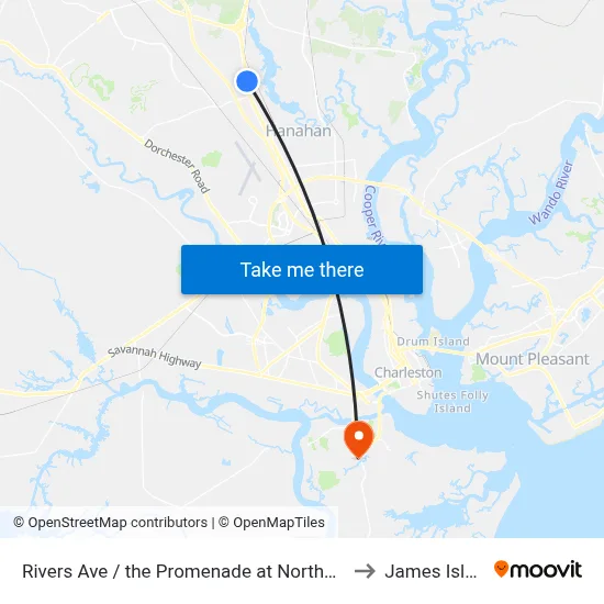 Rivers Ave / the Promenade at Northwoods to James Island map
