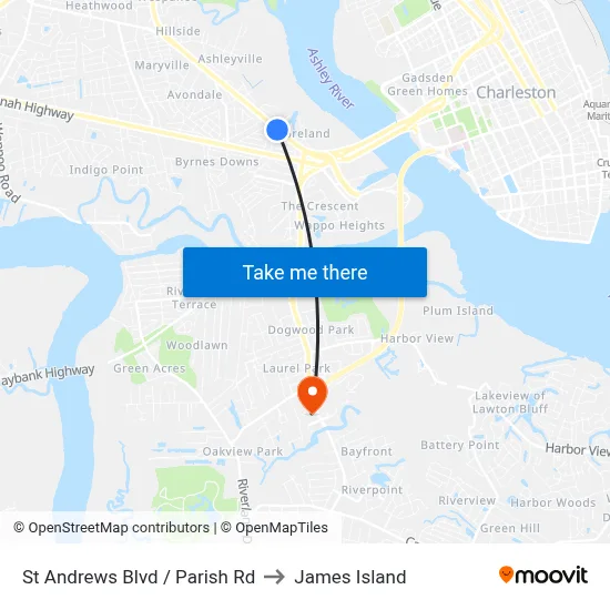 St Andrews Blvd / Parish Rd to James Island map