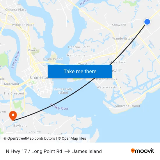 N Hwy 17 / Long Point Rd to James Island map