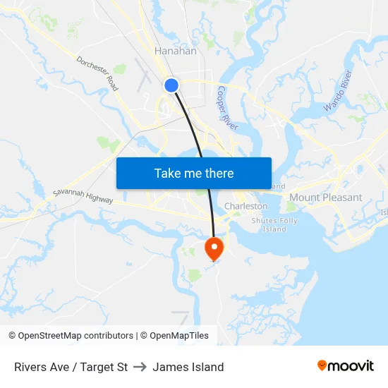 Rivers Ave / Target St to James Island map