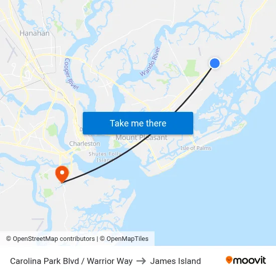 Carolina Park Blvd / Warrior Way to James Island map