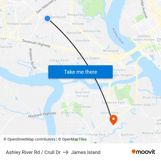 Ashley River Rd / Crull Dr to James Island map