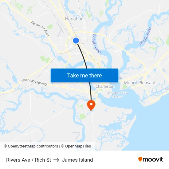 Rivers Ave / Rich St to James Island map