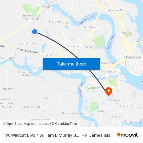 W. Wildcat Blvd / William E Murray Blvd to James Island map