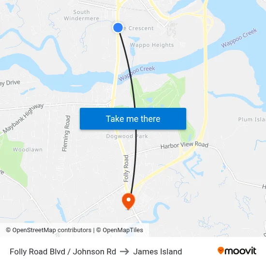 Folly Road Blvd / Johnson Rd to James Island map