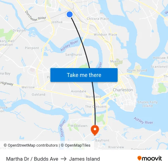 Martha Dr / Budds Ave to James Island map