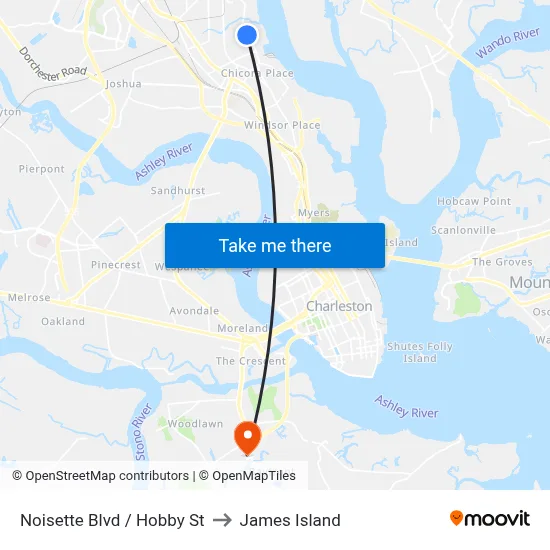 Noisette Blvd / Hobby St to James Island map