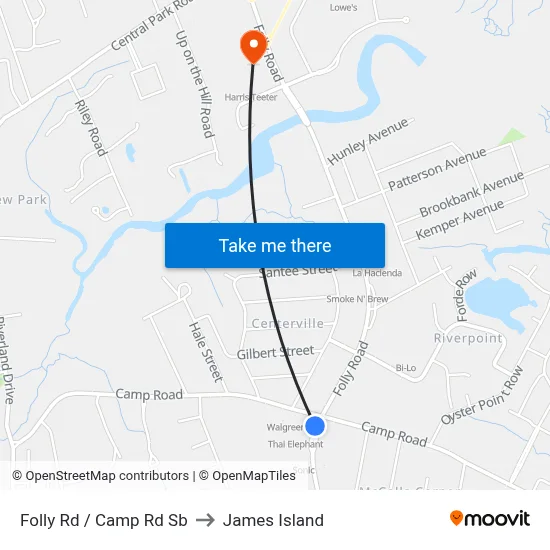Folly Rd / Camp Rd Sb to James Island map