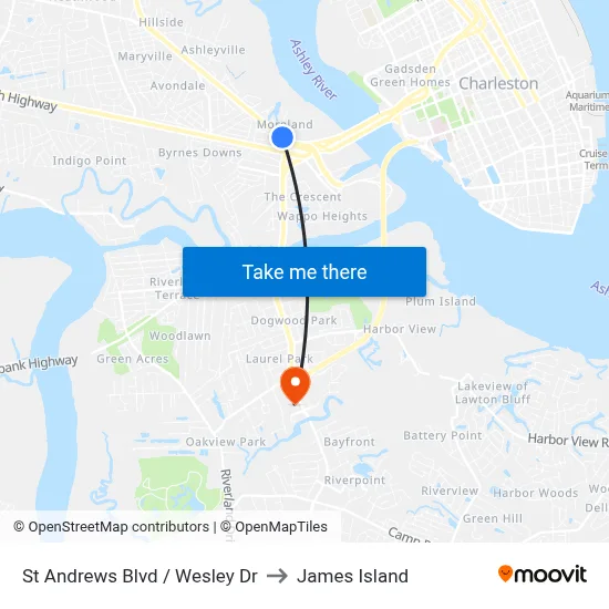 St Andrews Blvd / Wesley Dr to James Island map