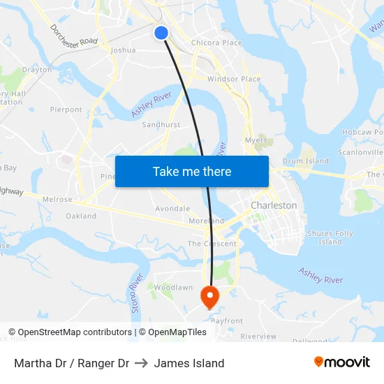 Martha Dr / Ranger Dr to James Island map