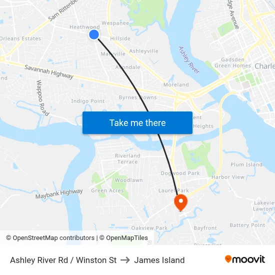 Ashley River Rd / Winston St to James Island map