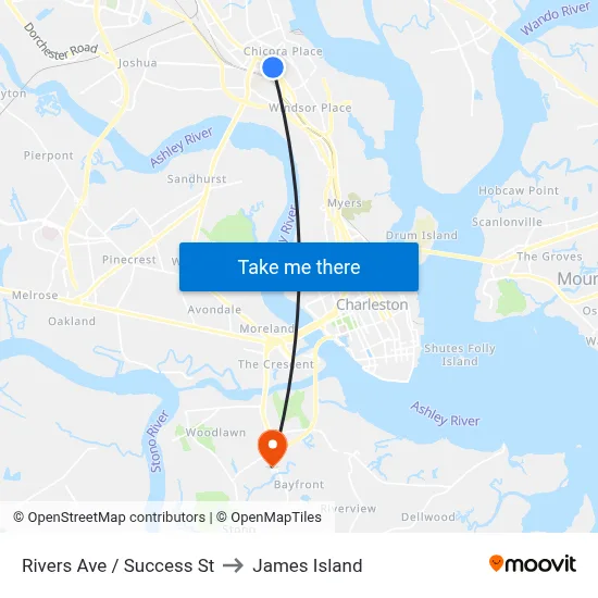 Rivers Ave / Success St to James Island map