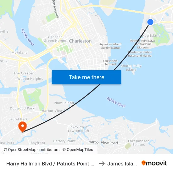 Harry Hallman Blvd / Patriots Point Rd to James Island map