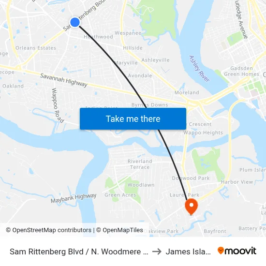Sam Rittenberg Blvd / N. Woodmere Dr to James Island map