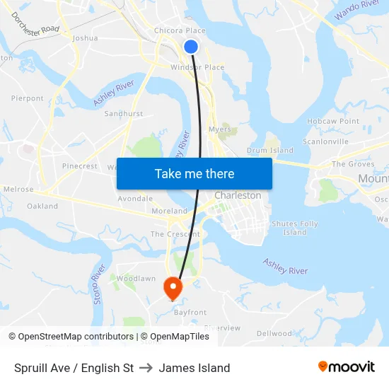 Spruill Ave / English St to James Island map