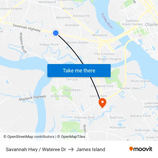 Savannah Hwy / Wateree Dr to James Island map