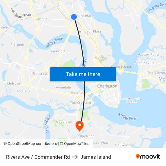 Rivers Ave / Commander Rd to James Island map