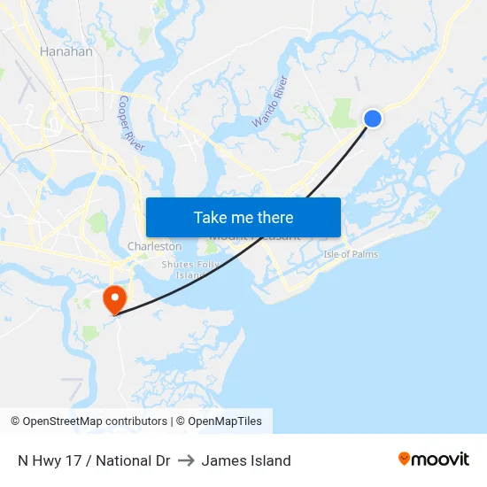 N Hwy 17 / National Dr to James Island map