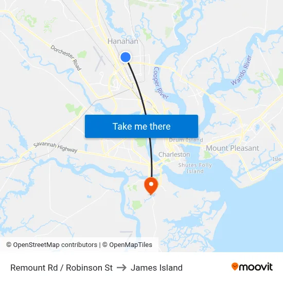 Remount Rd / Robinson St to James Island map