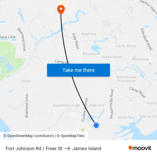 Fort Johnson Rd / Freer St to James Island map