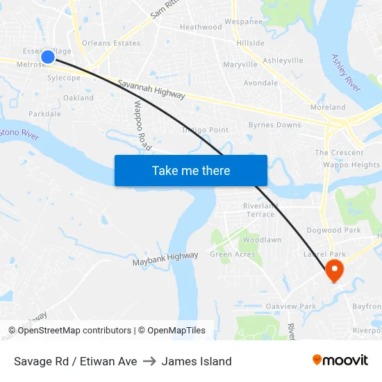 Savage Rd / Etiwan Ave to James Island map