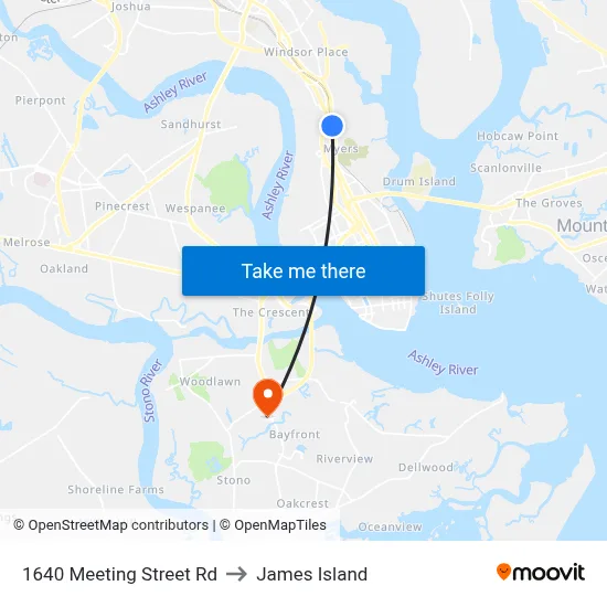 1640 Meeting Street Rd to James Island map