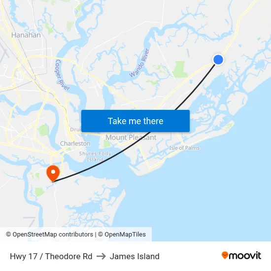 Hwy 17 / Theodore Rd to James Island map
