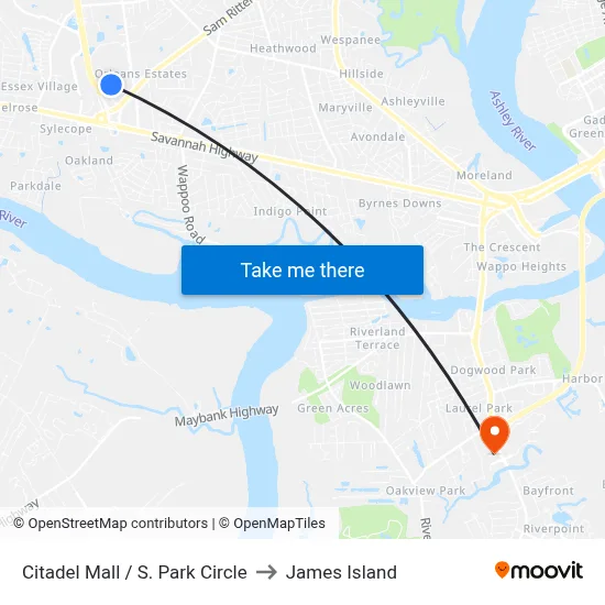 Citadel Mall / S. Park Circle to James Island map