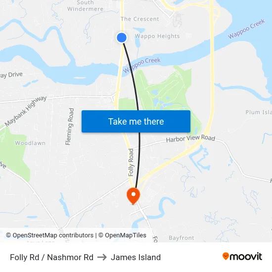 Folly Rd / Nashmor Rd to James Island map