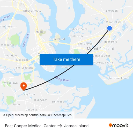 East Cooper Medical Center to James Island map