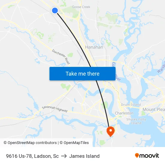 9616 Us-78, Ladson, Sc to James Island map