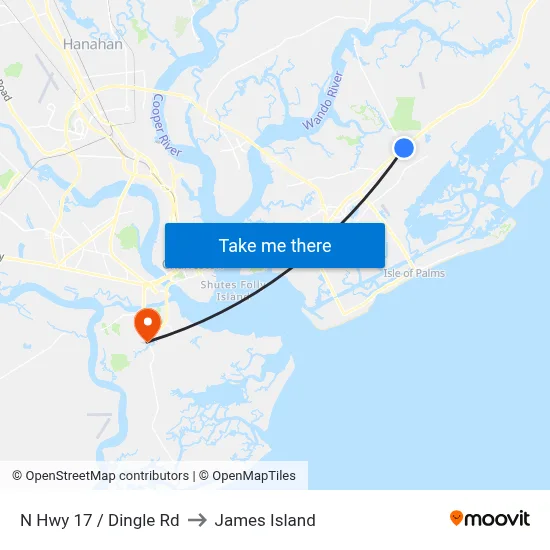N Hwy 17 / Dingle Rd to James Island map