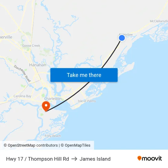 Hwy 17 / Thompson Hill Rd to James Island map