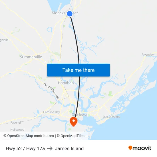 Hwy 52 / Hwy 17a to James Island map