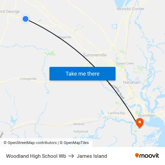 Woodland High School Wb to James Island map