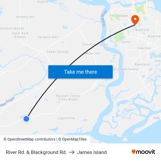 River Rd. & Blackground Rd. to James Island map