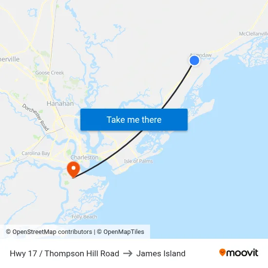 Hwy 17 / Thompson Hill Road to James Island map
